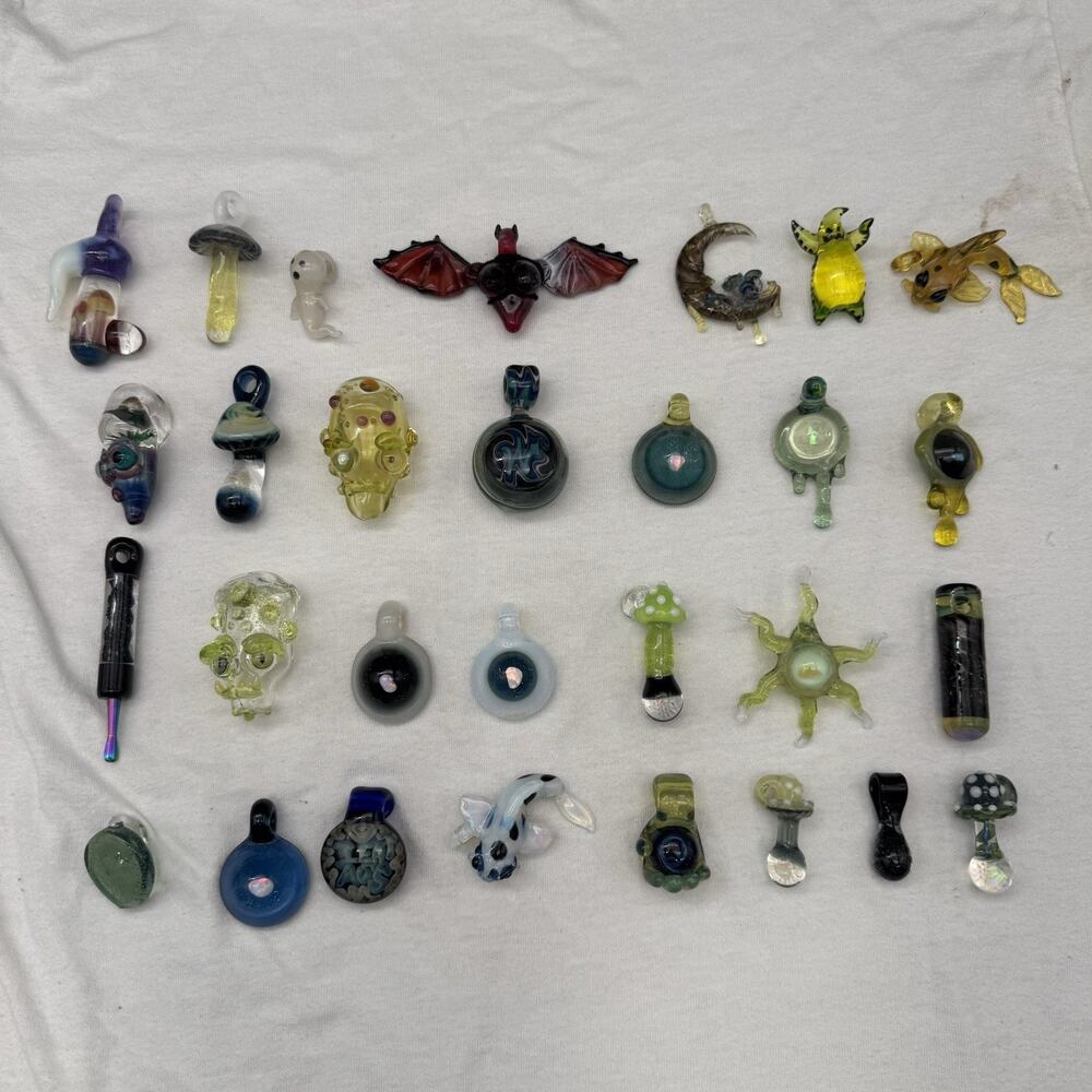 Huge Heady Art Glass Pendant Collection Lot Of 29 Pieces Hippie Heady Custom 1/1